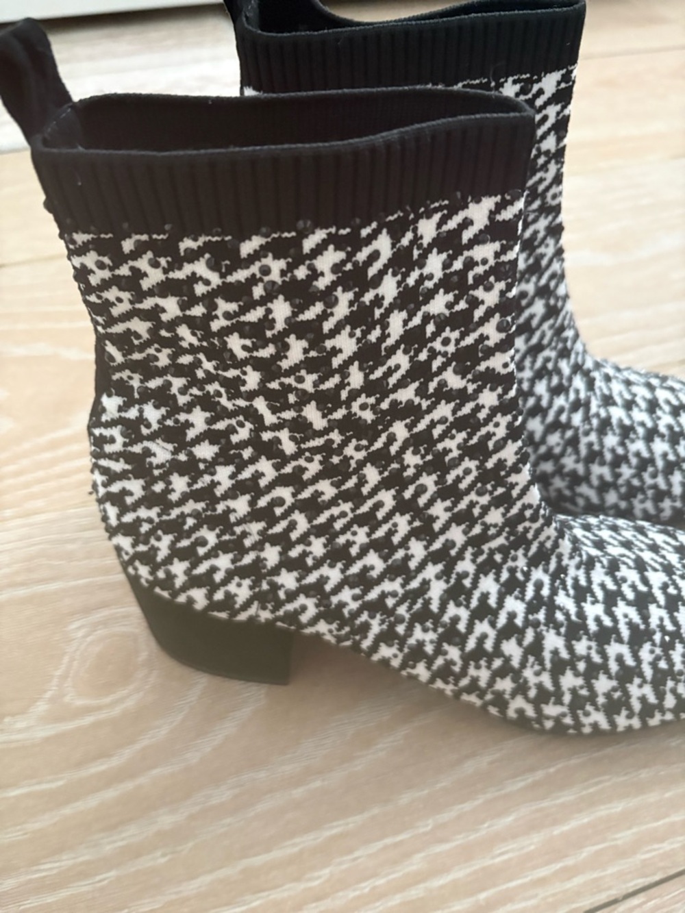 Kenneth Cole Black and White Houndstooth Sock Ankle Boots - Picture 2 of 5